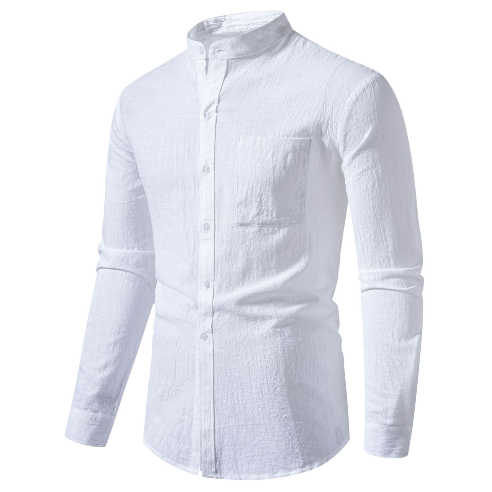 thumbnail image 2 of 2025 Camisa de manga larga de algodón y lino liso para hombre: corte holgado, botones, informal para la playa o acampadas, 2 of 8